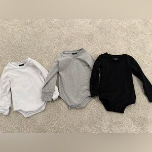 Little Bipsy Gray, White & Black Long Sleeve Bodysuits (3 included)